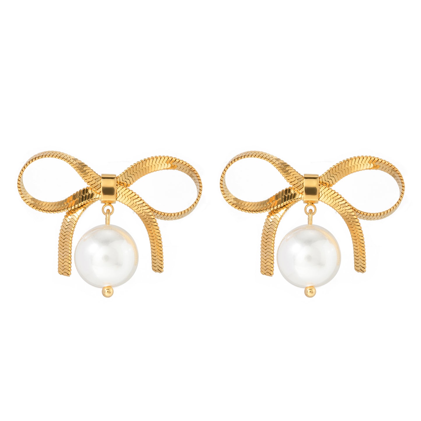Earrings Ribbon Pearl in Gold