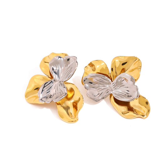 Earrings Half Flower in Silver Gold