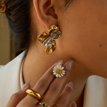 Earrings Half Flower in Silver Gold